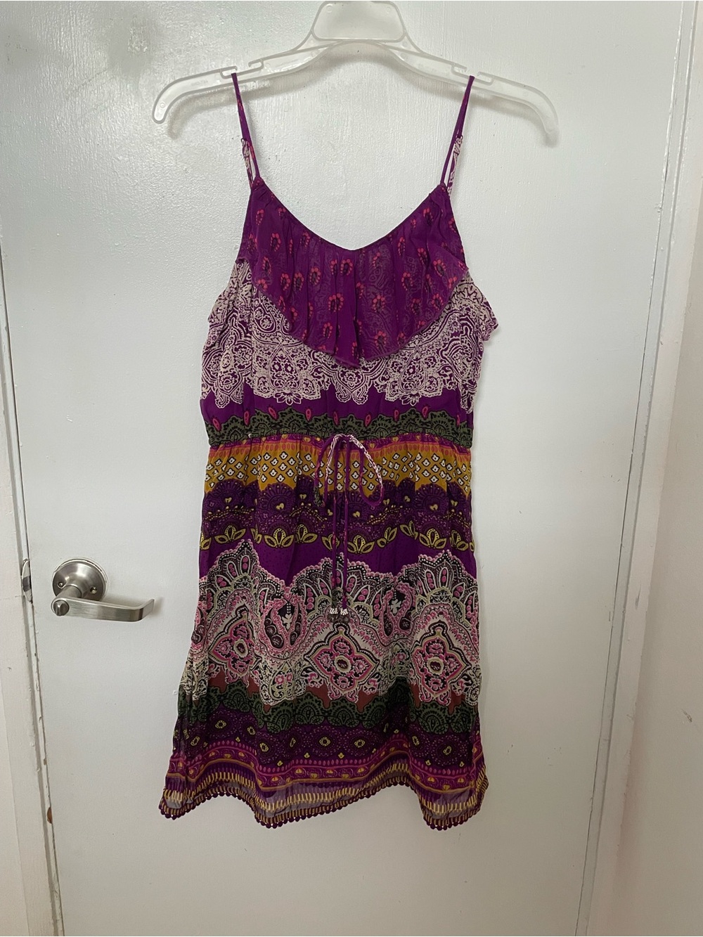Purple Printed Spaghetti-Strap Summer Dress